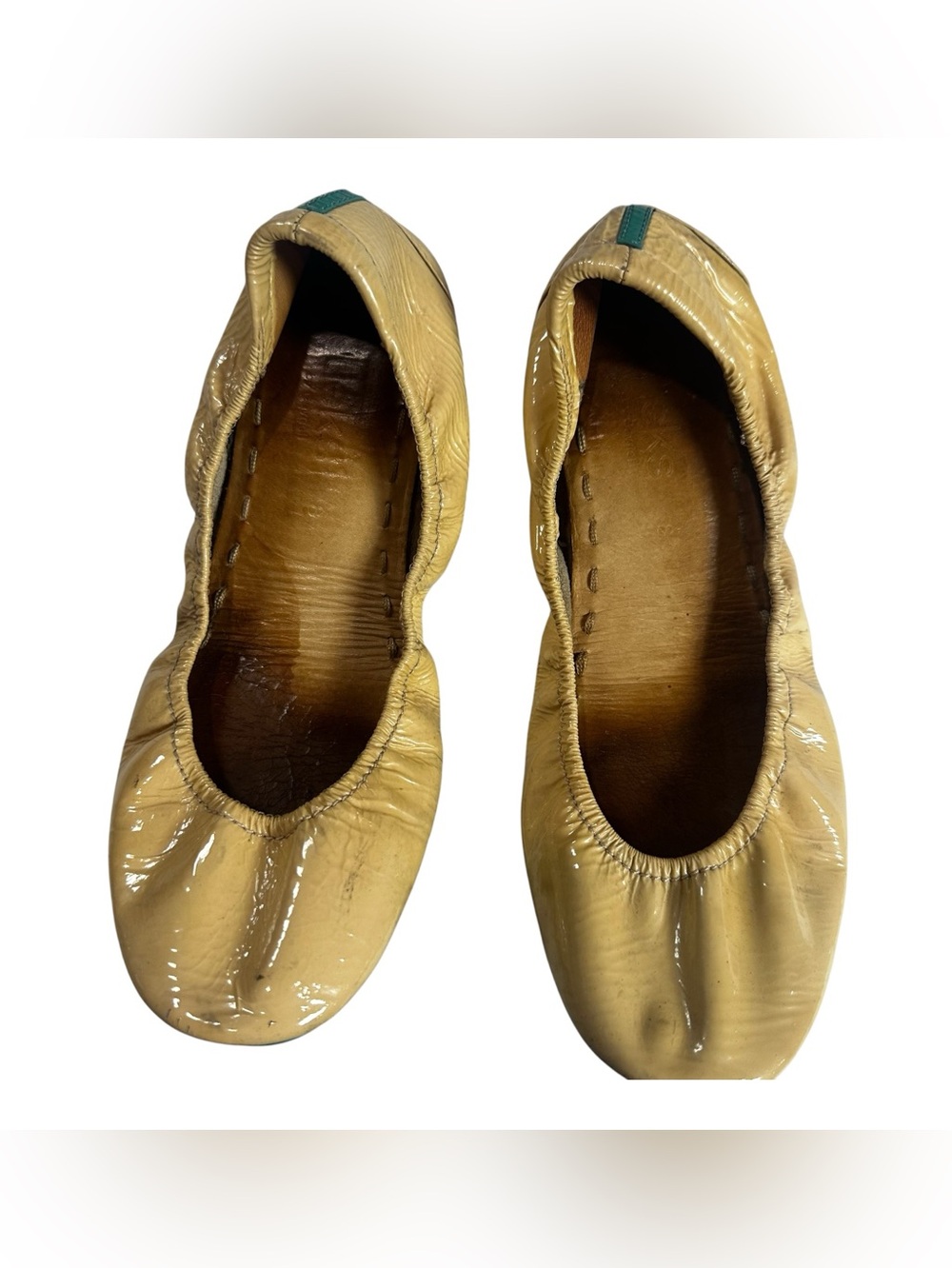 Tieks Patent Leather Cream Beige Green Foldable Travel Ballet Flats Shoes Size 8